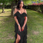 Women Clothing Solid Color Dress Sexy Spaghetti Straps Sleeveless Ruffled Irregular Asymmetric Maxi Dress Bella Mia
