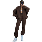 Autumn Winter Solid Color Stand Collar Cardigan Long Sleeve Sweaters Women Clothing Casual Trousers Suit Bella Mia