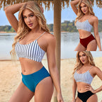 Swimwear Women High Waist Split Bikini Tight Swimsuit Striped Beach Vacation Bikini Bella Mia
