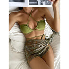 Drawstring Bandage Swimsuit Short Skirt Mesh Three Piece Swimsuit Women Bikini Sexy Slimming Bikini Bella Mia