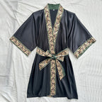 Ice Silk Nightdress Four Seasons Simplicity Homewear Sexy Mid Length to Long Cardigan Nightgown Bathrobe Women Chinese Nightgown Bella Mia