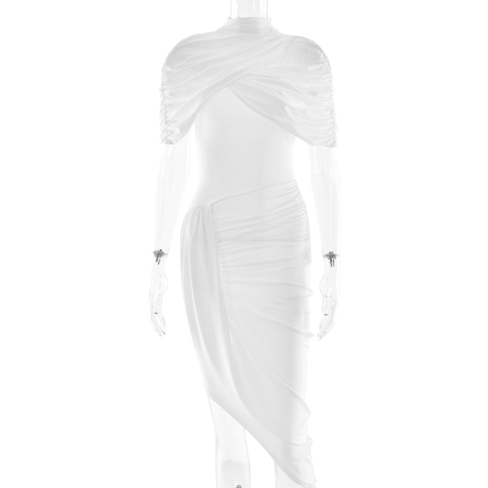 Elegant Slim Pleated Dress Sexy Backless Sheath Women Dress Bella Mia