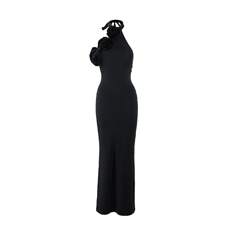 Women Clothing Three Dimensional Floral Sexy Halter Backless Split Dress Bella Mia