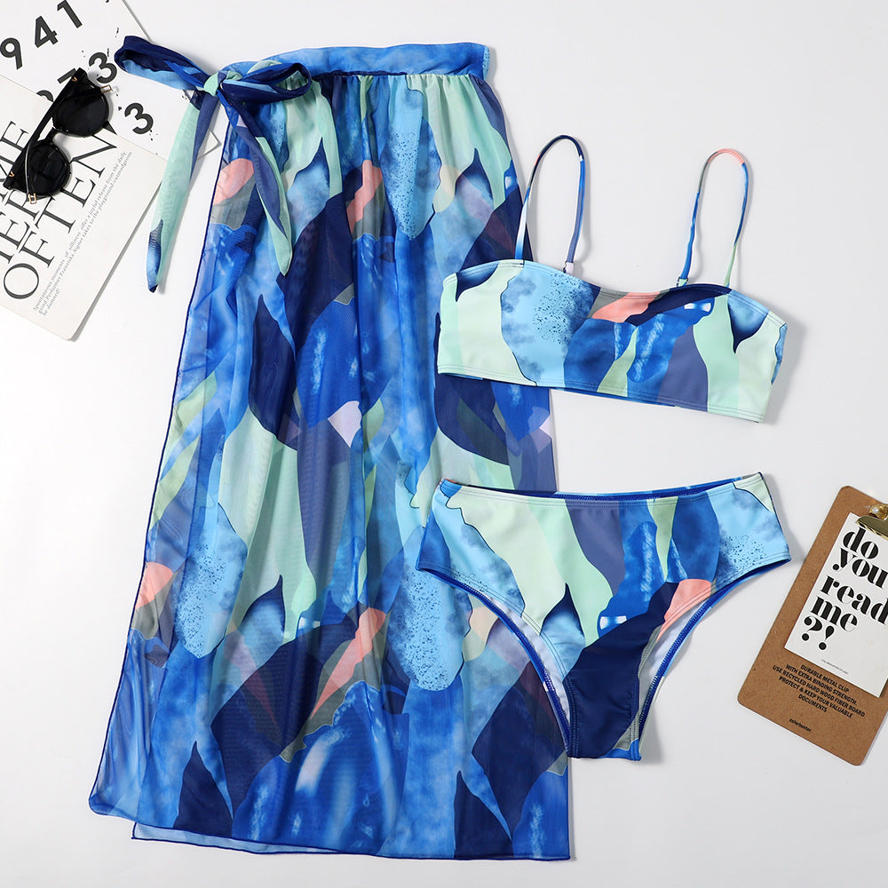 Mesh Women Triangle Bikini Three-Piece Set Printing Sexy Split Swimsuit Bella Mia