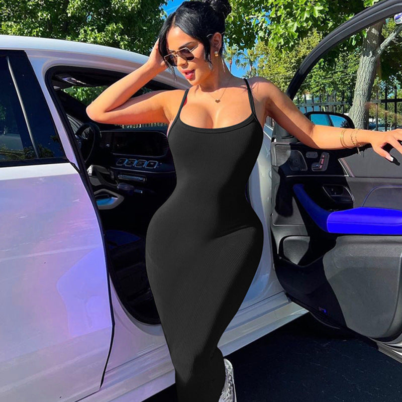 Summer Women Clothing Sexy Slim Fit Drape Sunken Stripe Strap Dress