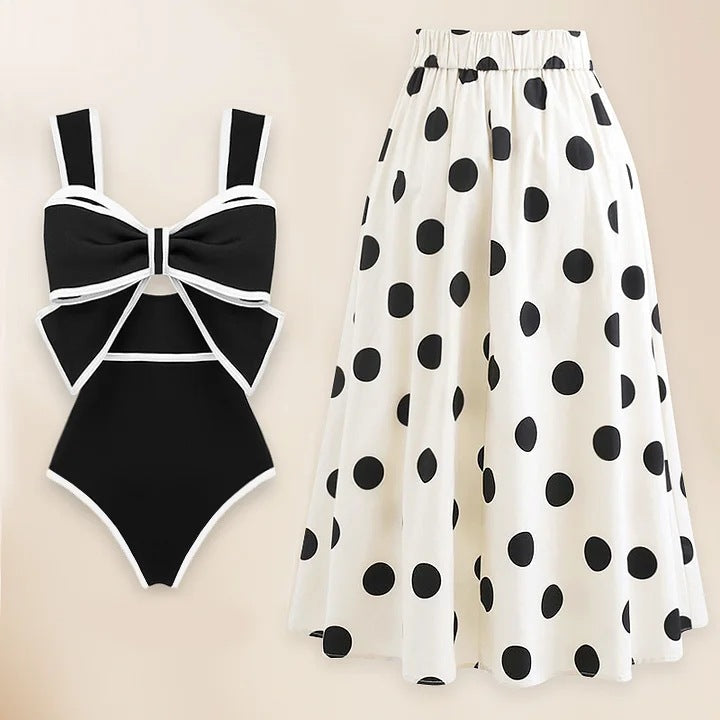 Sexy Swimsuit Women Conservative Cover Belly Lace up Swimsuit Spring Chiffon Beach Skirt Set Swimsuit Bella Mia