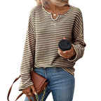 Women Clothing Season Autumn Striped Waffle Knitted Top T shirt Women Bella Mia