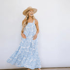 Summer Women Clothing Pattern Printing Thin Belt Loose Maxi Dress Office Bella Mia