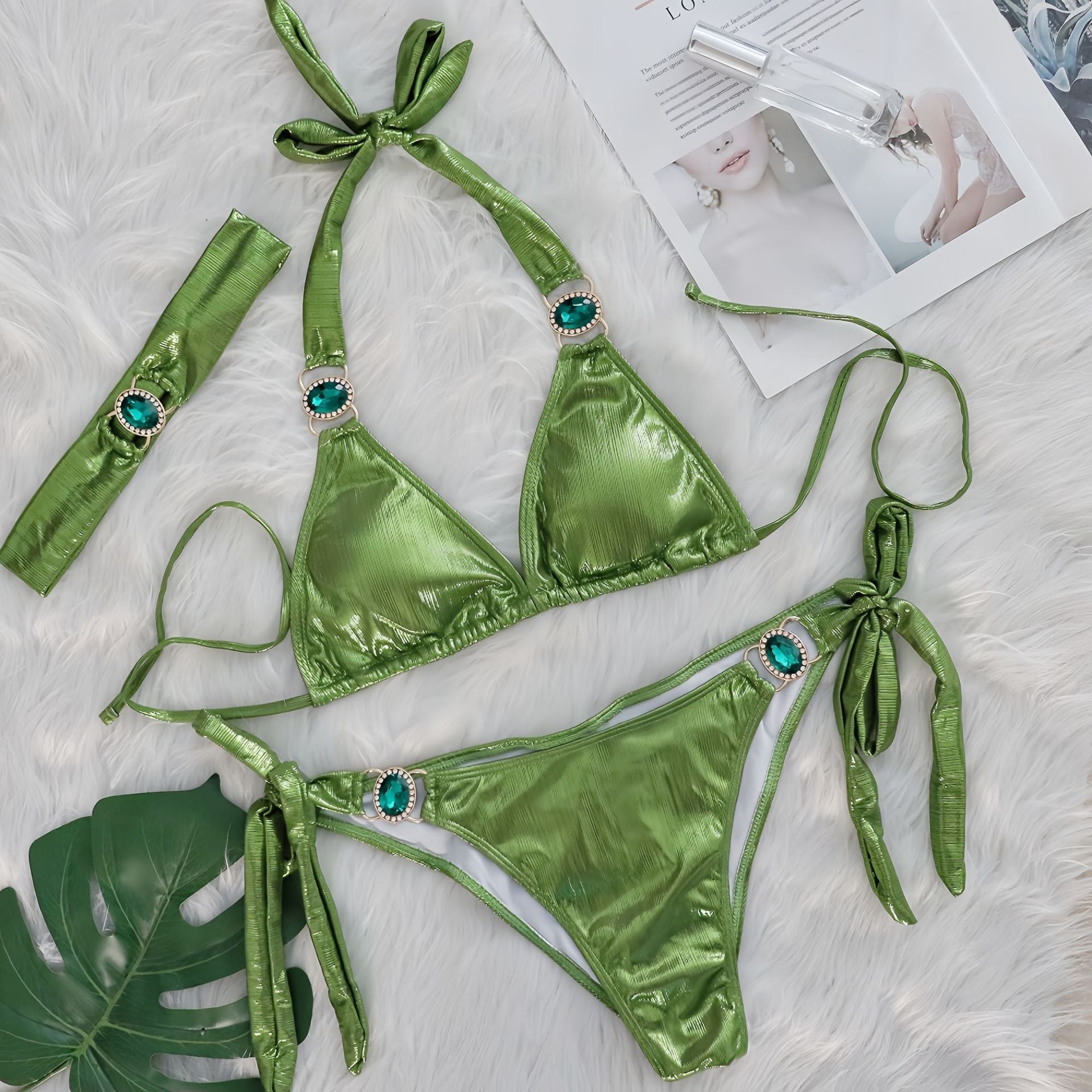 Sexy Bikini Crystal Diamond Three Piece Split Swimsuit Beach Shiny Women Swimsuit Bella Mia