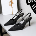 French Ladies Stiletto Heel High Heels Women Sexy High Grade Lace Mesh Pointed Toe Buckle