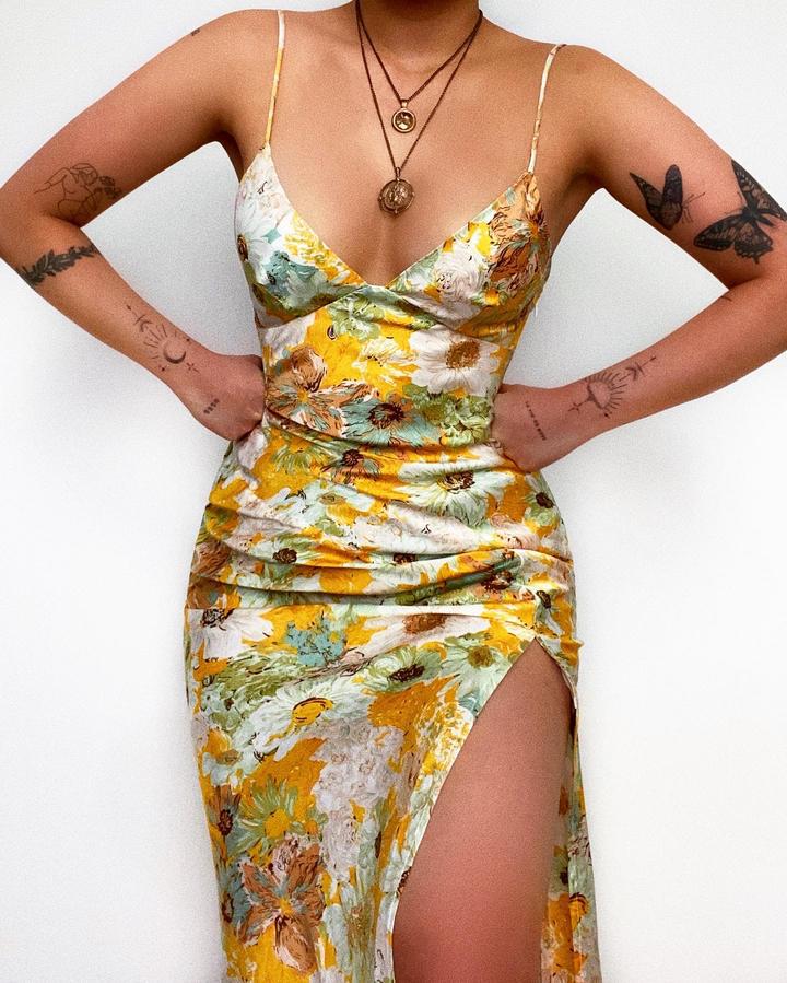Spring Summer Floral Digital Printed Sexy Slim Strap Dress Bella Mia