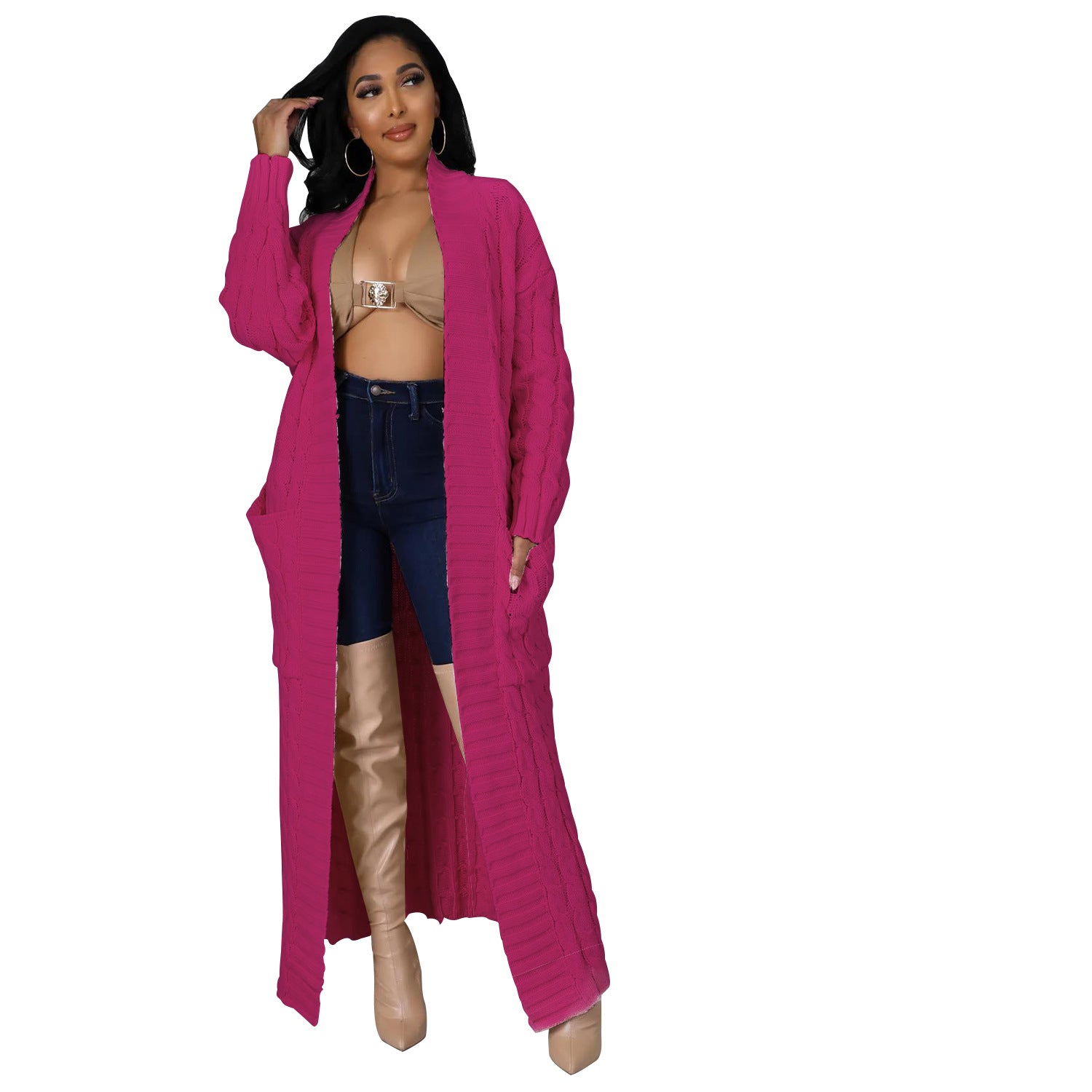 Autumn Winter Women Clothing Sexy Casual Long Sleeve Long Sweater Coat Bella Mia