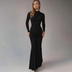 Women Clothing Summer Waist Controlled Lace up Sheath Dress Solid Color Slim Fit Long Sleeves Dress Bella Mia