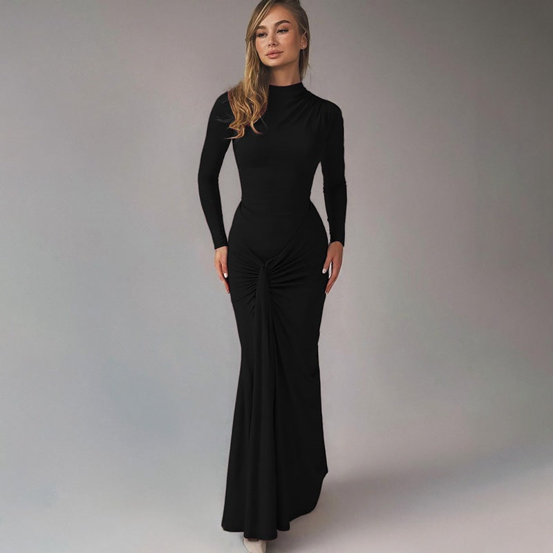 Women Clothing Summer Waist Controlled Lace up Sheath Dress Solid Color Slim Fit Long Sleeves Dress Bella Mia