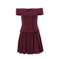 Spring Sexy Double Breasted off Shoulder Top Pleated Skirt Set Bella Mia