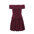 Spring Sexy Double Breasted off Shoulder Top Pleated Skirt Set Bella Mia