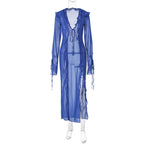 Summer Women Clothing Sexy See through Reverse Car Side Lace V neck Split Dress for Women Bella Mia
