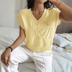 Women Clothing Autumn Winter Casual Vacation Deep V Plunge Neck Solid Color Sweater with Short Sleeves Bella Mia