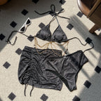 Sexy Drawstring Strap Shiny Cloth Diamond Lanyard Three Piece Swimsuit Bikini Bella Mia