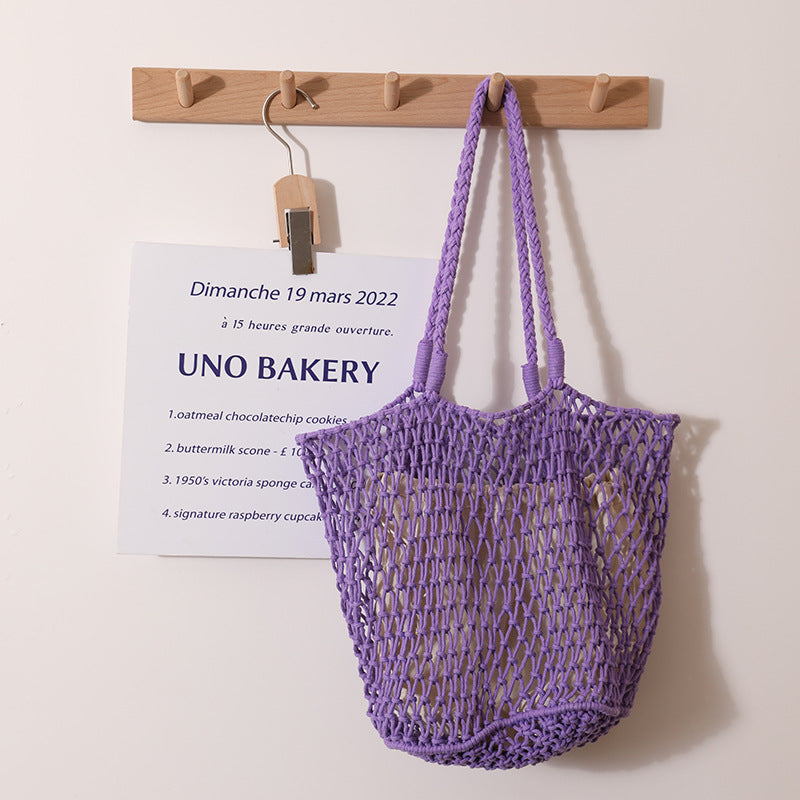 Simple Korean Cotton Woven Bag Large Capacity Mesh Shoulder Straw Bag Handmade Niche Women Bag Casual Vacation Beach Bag Bella Mia