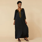 Artificial Silk Gold Thread Embroidered Beach Cover up Robe Vacation Sun Protection Shirt Beach Cover Up Bella Mia