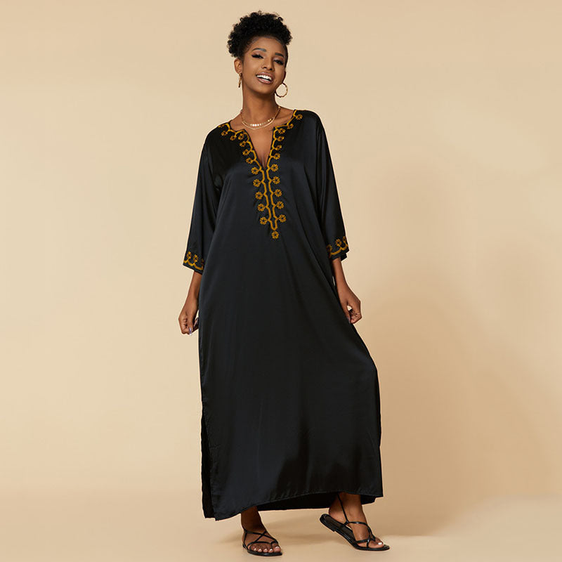 Artificial Silk Gold Thread Embroidered Beach Cover up Robe Vacation Sun Protection Shirt Beach Cover Up Bella Mia