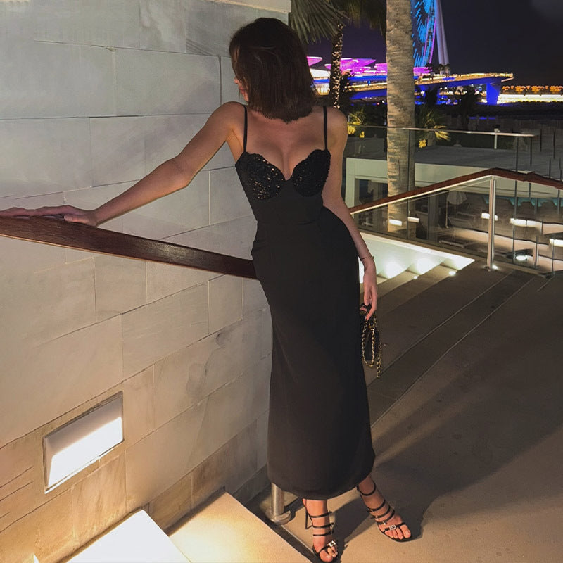 Sequin Stitching Tube Top Cinched Waist Sexy Light Luxury Cocktail Evening Dress Fishtail Sheath Cami Dress Bella Mia