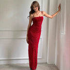 Women Clothing French High Grade Red Lace Tube Tops Strap Dress Slim Fit Sheath Dress Bella Mia