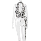 Women Clothing Summer Sexy Zebra Pattern Swing Collar Hollow Out Cutout out Short Vest Top Bella Mia