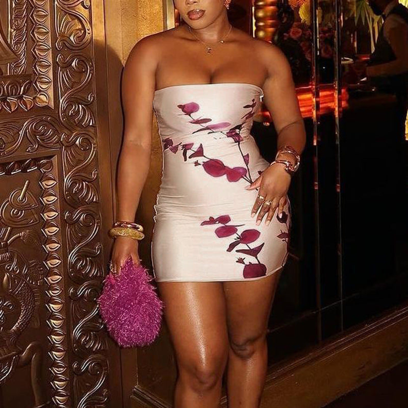 Sexy Tube Top Party Slim Fit Slimming Printed Sexy Hip Short Dress Bella Mia