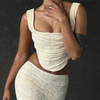 Women Clothing Autumn Sexy Pleated Strap Top French Lace Skirt Set Bella Mia