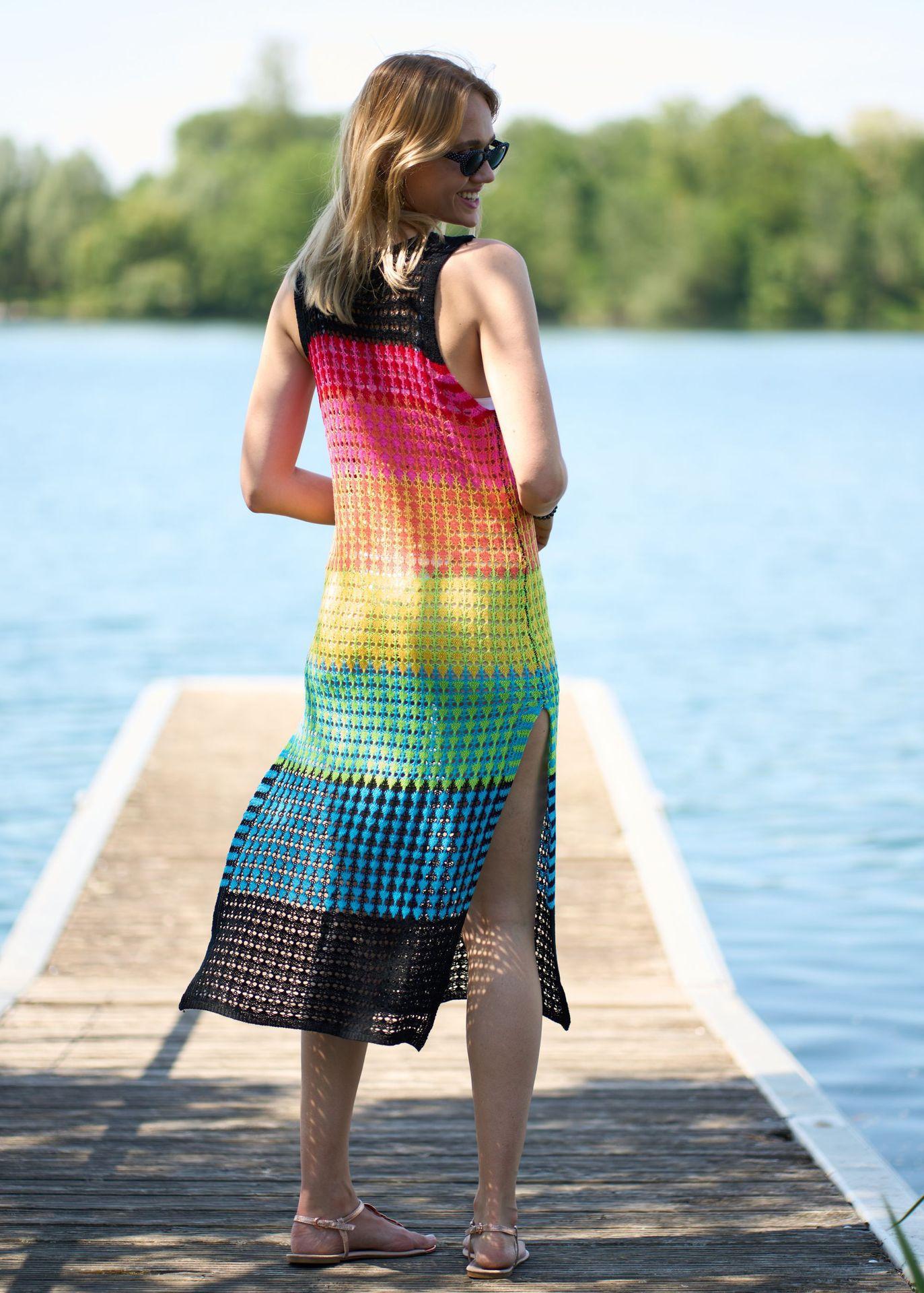 Knitted Rainbow Bar Beach Cover up Sexy Strap Dress Vacation Skirt Beach Cover Up Bella Mia