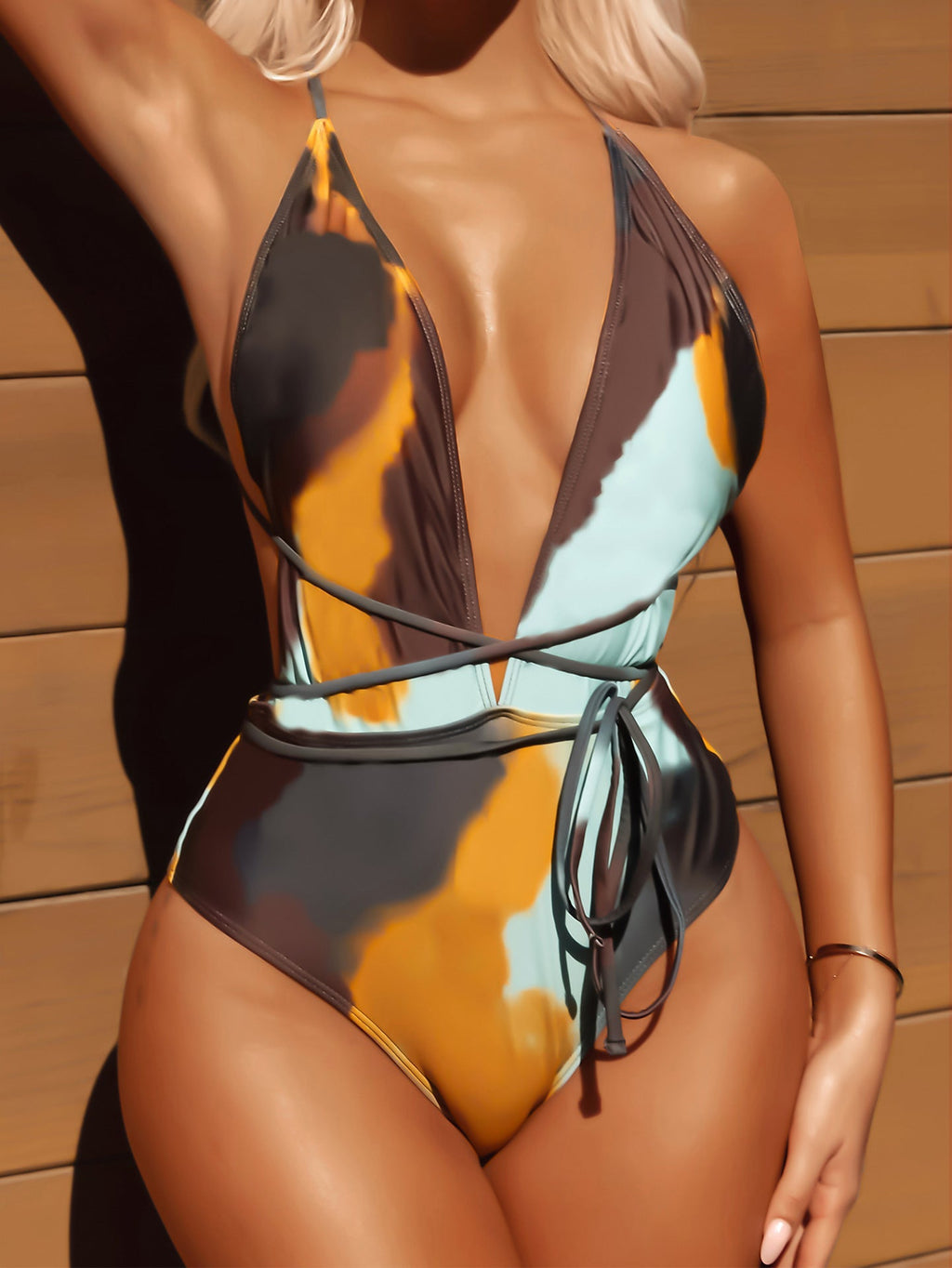 Women One Piece Lace Up Swimsuit Tie Dyed Sexy Bikini Bella Mia