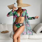 Swimsuit Women Split Three Piece Suit Internet Long Sleeves Printed Bikini Swimsuit Bella Mia