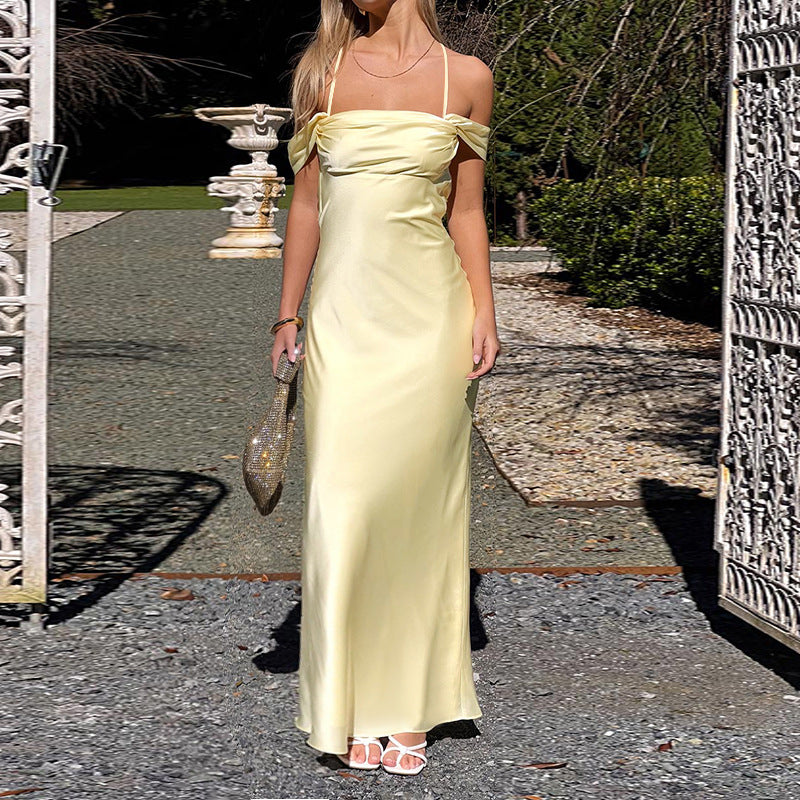 Strap Satin off Shoulder Evening Dress Backless Sexy Dress Bella Mia