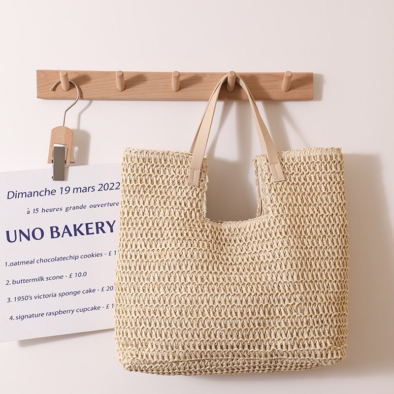 Shoulder Straw Bag Simple Large Capacity Portable Straw Bag Woven Bag Seaside Vacation Beach Bag Women Bag Bella Mia