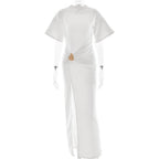Arrival Pleated round Neck Dress Women Sexy High Split Hip Bag Dress Bella Mia