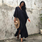 Rayon Loose Robe Beach Cover Up Sexy V Neck Headband Belt Sun Protection Dress Women Bella Mia