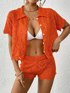 Women Two Piece Sets Beach Cover up Women Clothing Polo Collar Top Mini Hip Pants Shorts Two Piece Sets Bella Mia