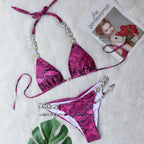 Bikini New Bikini Sexy Snakeskin Printed Crystal Diamond Women Split Swimsuit Beach Swimsuit Bella Mia
