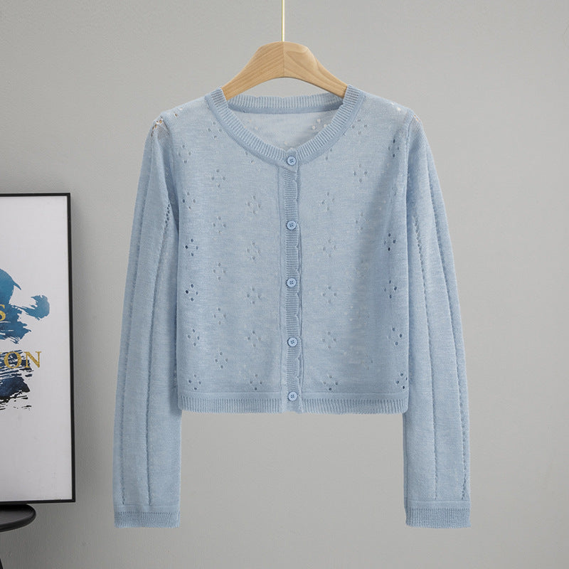 All Matching Hollow Out Cutout Sun Protection Short Knitted Cardigan Women Summer Figure Flattering Outerwear Top Bella Mia