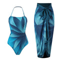 Lonkey French One Piece Two Piece Set Swimsuit Leaf Printed Sheath Dress Conservative Halter Swimsuit Women Bella Mia