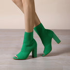 Women Shoes Street Date Knitted Peep Toe round Head Chunky Heel Women High Heel Sandals Bella Mia