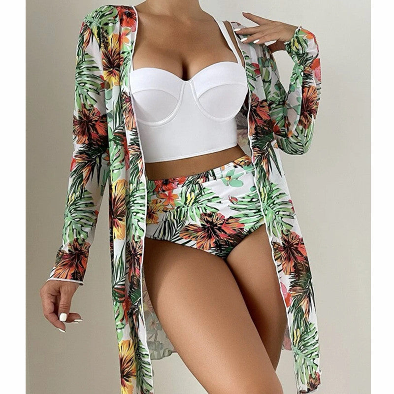 Sexy Mesh Bikini Three Piece Push up Split Printed Swimsuit for Women Bella Mia