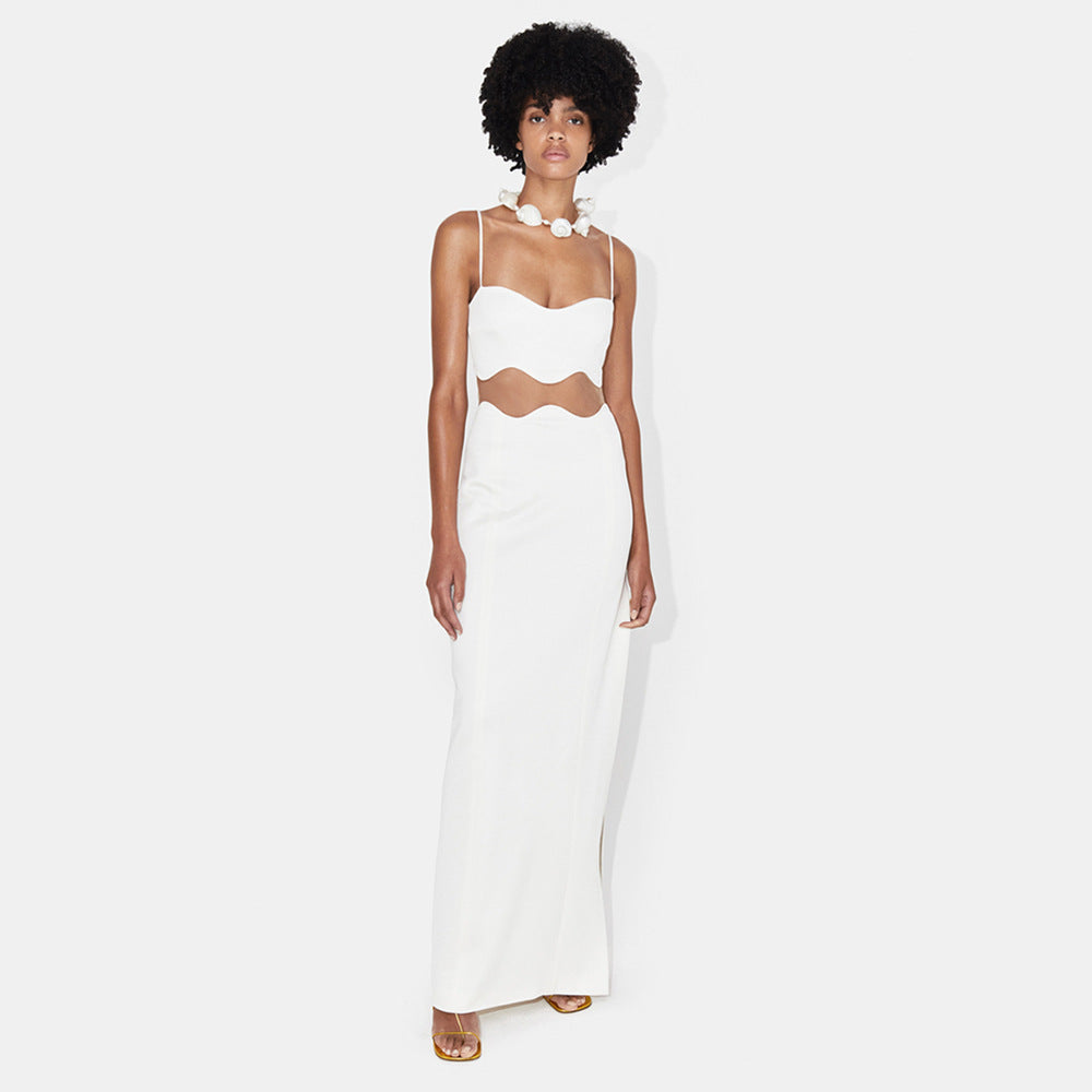 Women Clothing Autumn Wave Mesh Spaghetti Strap Dress Sexy Sexy Cropped Outfit See through Split Dress Bella Mia