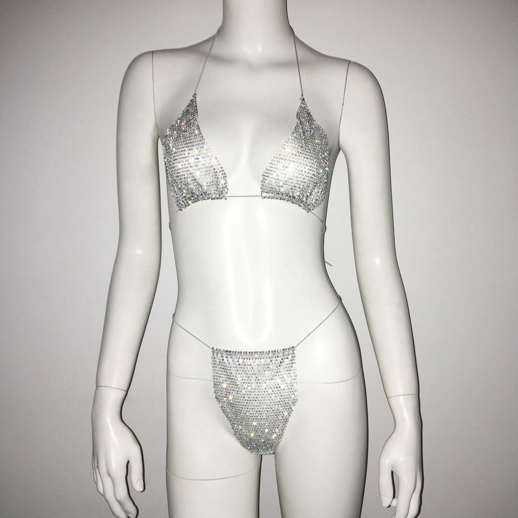 Women Clothing Rhinestone Bikini Set Carnival Sexy Lace Up Outdoor Beach Split Swimsuit Bella Mia
