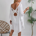 Hand Hook Floral Stitching Tassel Beach Cover up Hollow Out Cutout Butterfly Loose Beach Vacation Sun Protective Clothing Bella Mia
