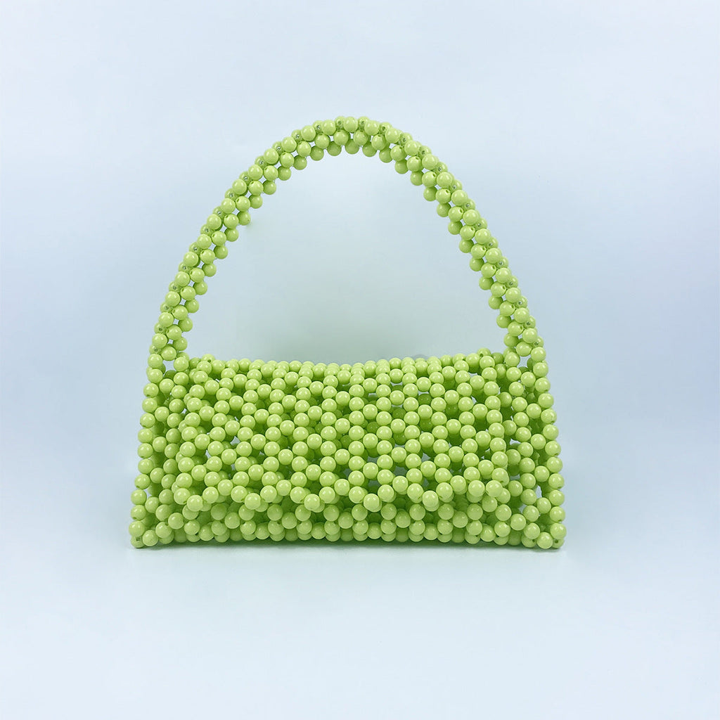 Pearl Bag Women Hand Woven Acrylic Beaded Bag Retro Fairy Small Handbag Triangle Wrist Bag Bella Mia