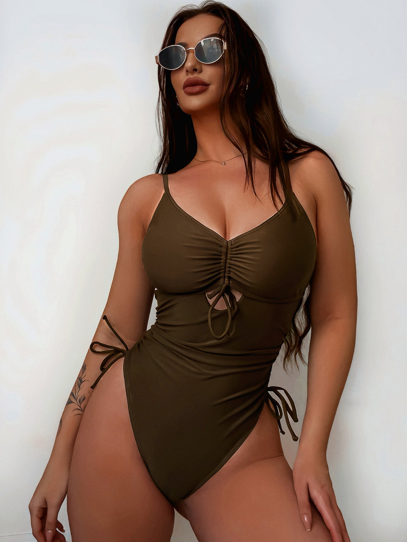 Bikini Bikini Brown Cutout Strap One Piece Swimsuit Bella Mia