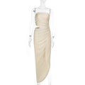 Spring Maxi Dress Elegant Slim Tube Top Hollow Out Cutout Pleated Dress Bella Mia